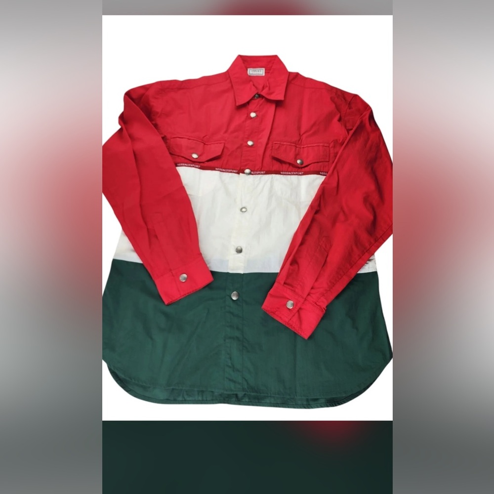 Versace Italian print Red, White, and Green Button-Up Shirt